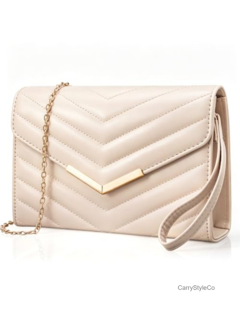 Quilted Envelope Clutch Purse with Chain & Wristlet Straps - Evening Handbag